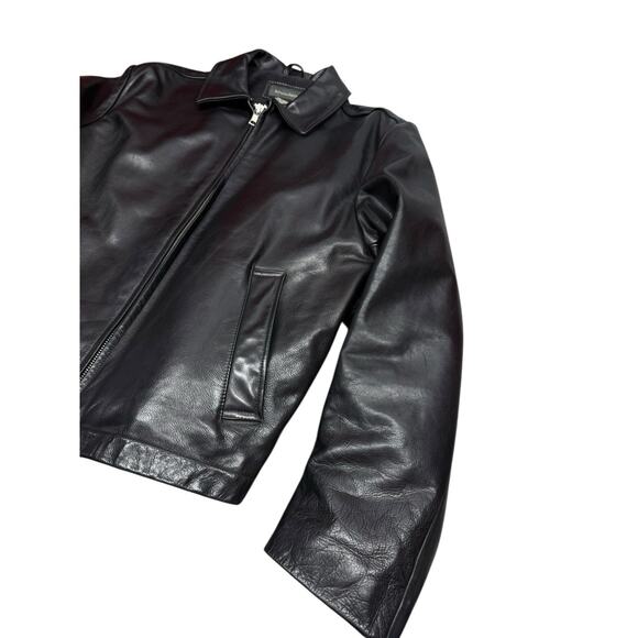 Banana Republic Black Leather Jacket Men’s Medium Classic Zip-Up Moto Style - Picture 3 of 12